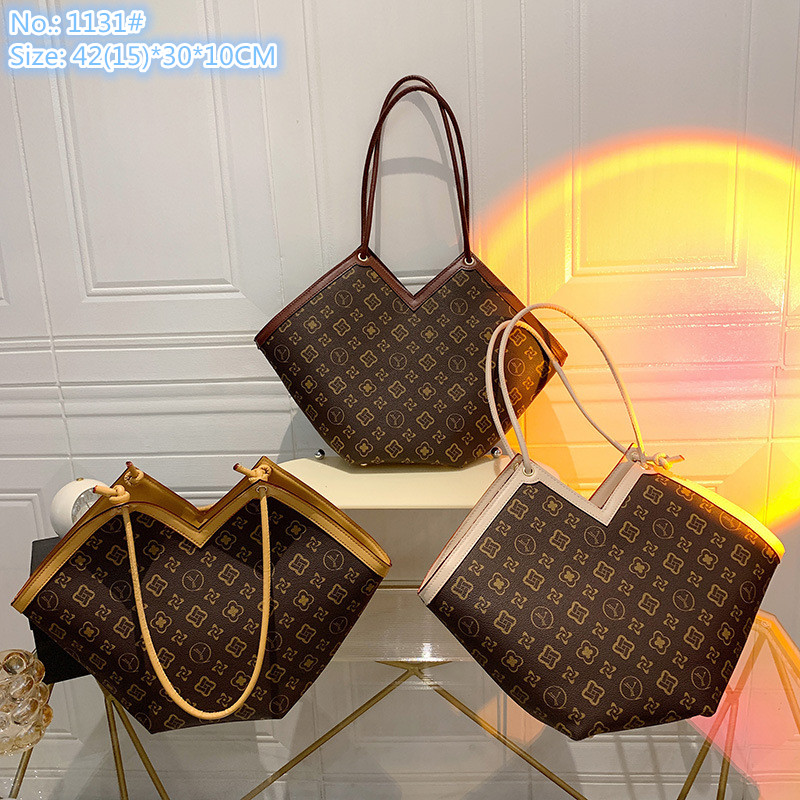 

Wholesale factory ladies shoulder bags 3 colors classic printing retro backpack simple large capacity elegant tote bag contrast leather fashion handbag