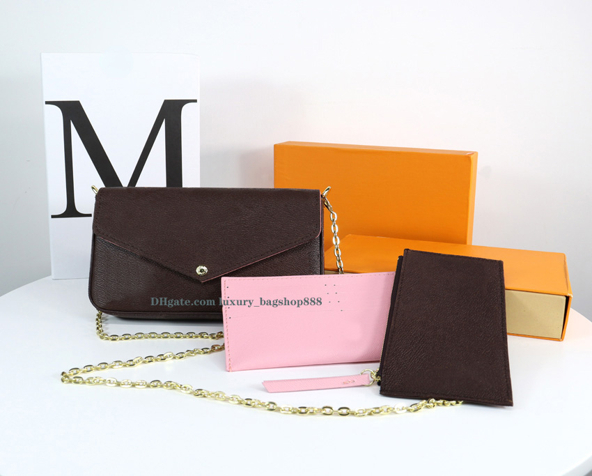 

3pc Luxury Designers Fashion Chain Bags High quality Women Classic Brown Cross Body Totes handbags hobo purses lady shoulder channel tote bag 002, Dust bag