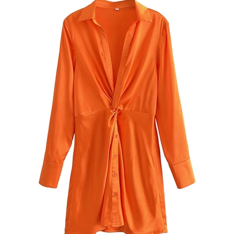 

TRAF Women Fashion Front Knot Soft Touch Mini Dress Vintage Long Sleeve Side Zipper Female Dresses Vestidos Mujer 220813, As picture