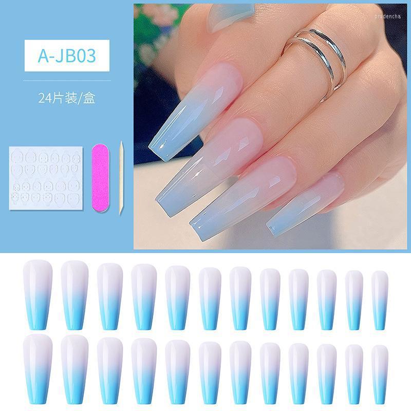 

False Nails 24Pcs Ombre French Long Fake Tips Press On For Art Artificial Fingernails Manicure Prud22, Pon00008