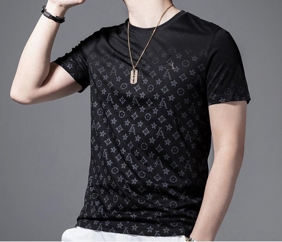 

Short-sleeved men's trendy summer 2022 new slim half-sleeve printing hot drill personality trendy ins round neck men's t-shirt black, W1