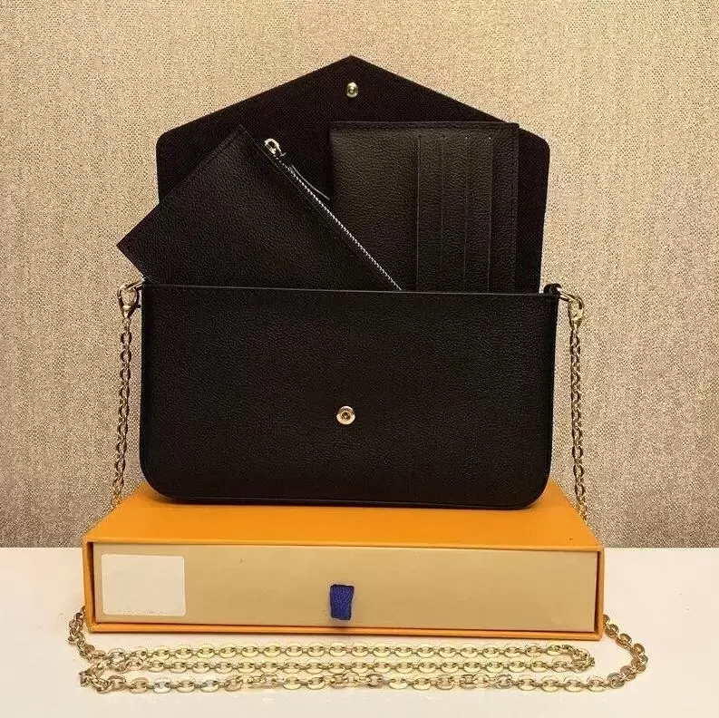 

3pcs set Designer bag Genuine Leather Diamond pattern black embossing Handbags Purse Woman Fashion Chain Crossbody Shoulder Bags With Box