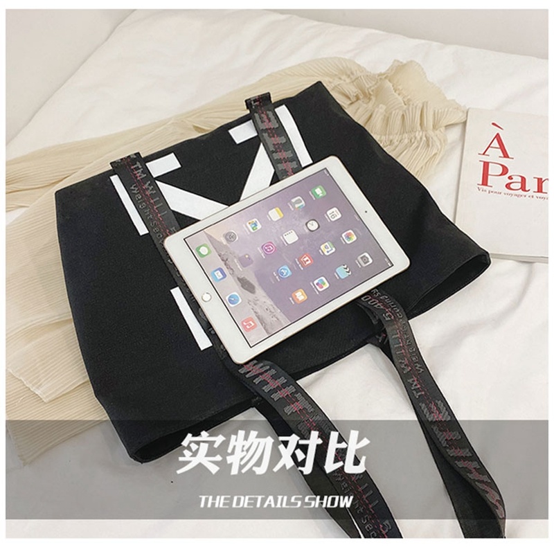 

2022 Bags For Women Simple Off Fashion Shoulder Bag Reusable Black White Shopping Bags Casual Large Tote Female Handbag