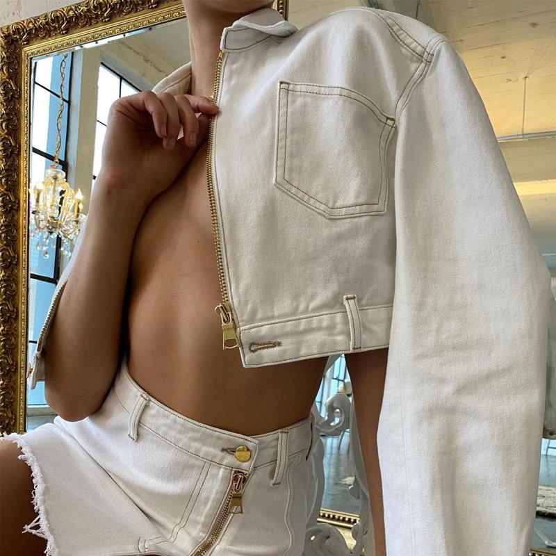 

Work Dresses Y-L 2022 Autumn Women Fashion Solid Sexy High Waist Zipper Split Mini Jean Skirts+Zipper Long Sleeve Sweatshirt Two Piece Sets, Black