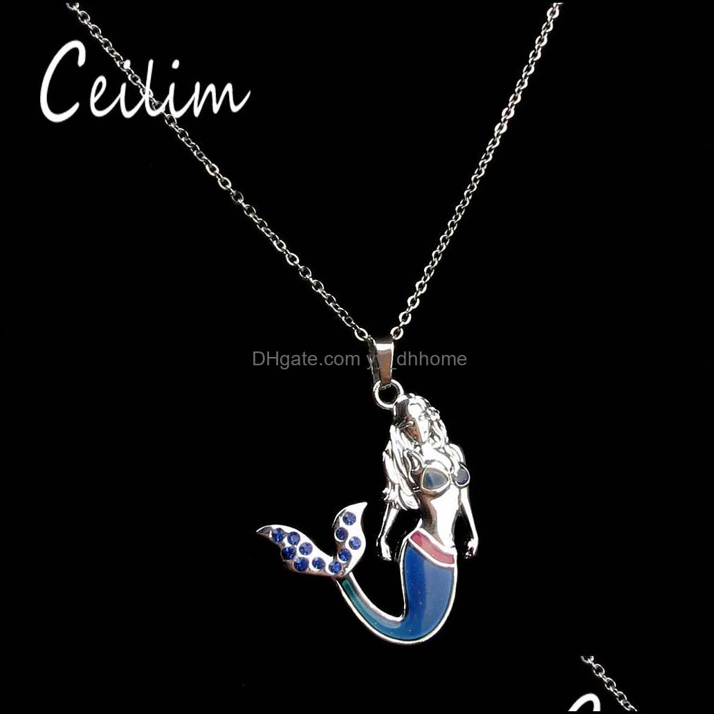 

Pendant Necklaces Pendants Jewelry Fashion Valentines Day Gift Sea-Maid Mood Necklace Blue Crystal Temperature Control Color Variations Me
