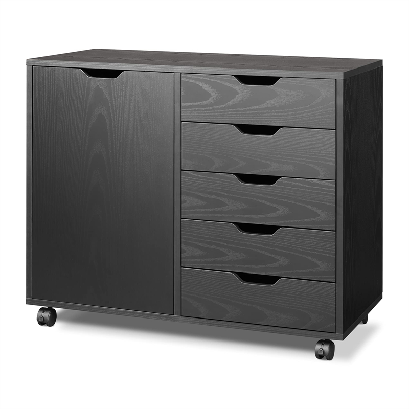 

Bedroom Furniture 5-Drawer Wood Dresser Chest with Door Mobile Storage Cabinet Printer Stand for Home Office