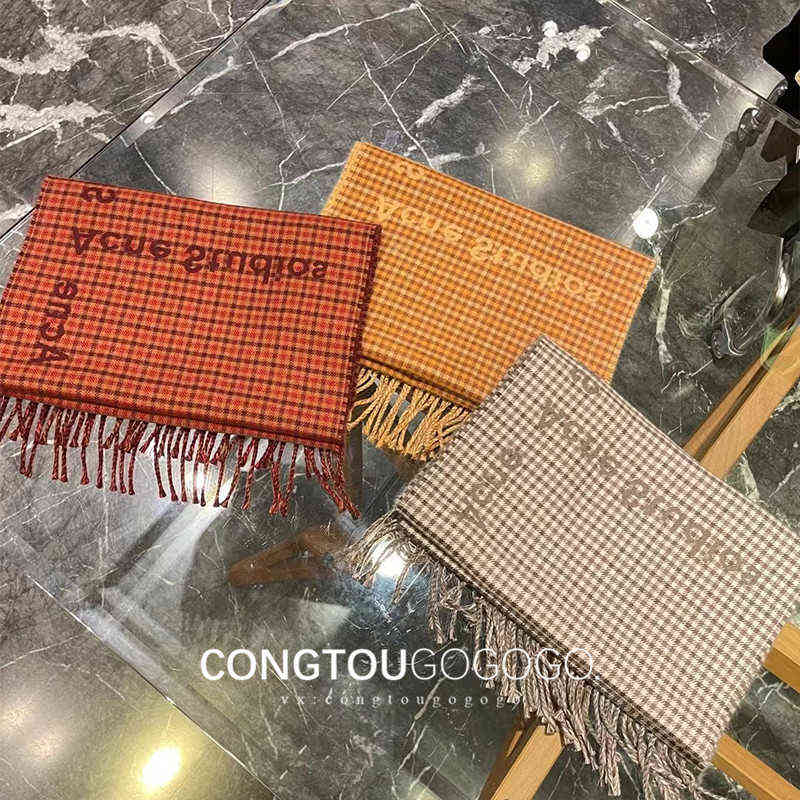 Designer Scarves ances Onion Hong Kong purchasing acne studios fw22 autumn and winter Plaid fringed letter inlaid w