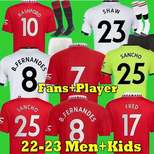 

22 23 SANCHO PLAYER #7 Manchester soccer jerseys United RASHFORD 2022 2023 football shirt man UTd CAVANI B. FERNANDES men kids kit VARANE McTominay Fans Player version