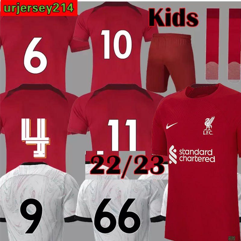 

2023 Men kids kit soccer jerseys LFCES M.SALAH 11 VIRGIL 4 FIRMINO 9 MANE 10 THIAGO 6 KEITA #8 ALEXANDER ARNOLD 66 Stadium Match Jerseys SHAQIRI A.BECKER goalkeeper, Kids away