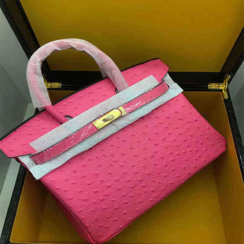 

Designer bags Herme birkins 30 35cm Women's 35 30 Handbag Picotin Imported From South Africa Ostrich Pattern Platinum Top Layer Cowhide h Fashionable and Versatile, Orange ostrich