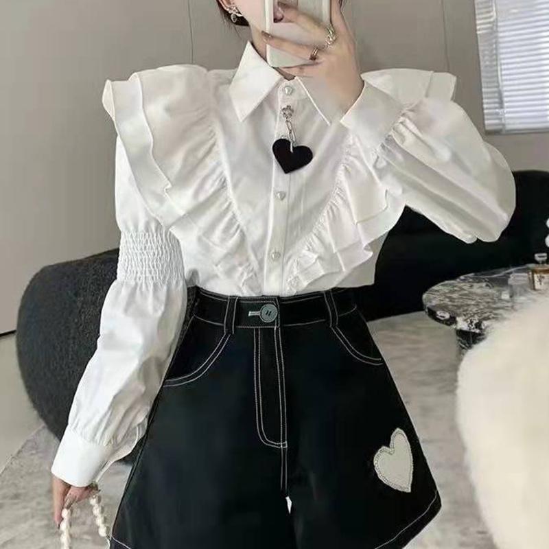 

Women' T-Shirt Harajuku White Lolita Cute Love Casual Shirt Women Japanese Kawaii Fairycore Vintage Top Slim Punk Korean Fashion Alt Clothe
