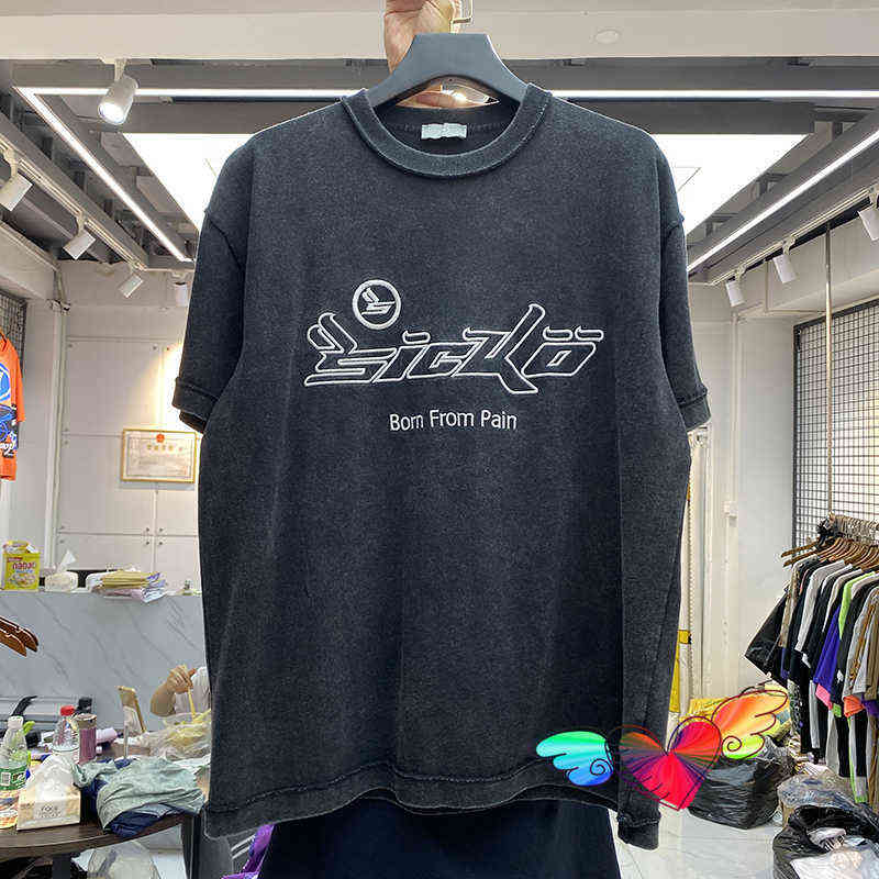 

Embroidery Sicko T shirt Men Women High Quality Wash VintageTops Heavy fabric Sicko Tee Short Sleeve Oversize, Gray