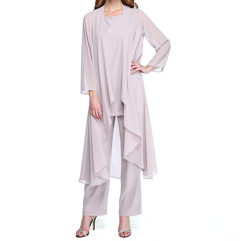 Women's Two Piece Pants Mother Of The Bride Evening Party Women 3-Pieces Set Pant Top Outerwear Elegant Chiffon For Formal Wedding Abendklei