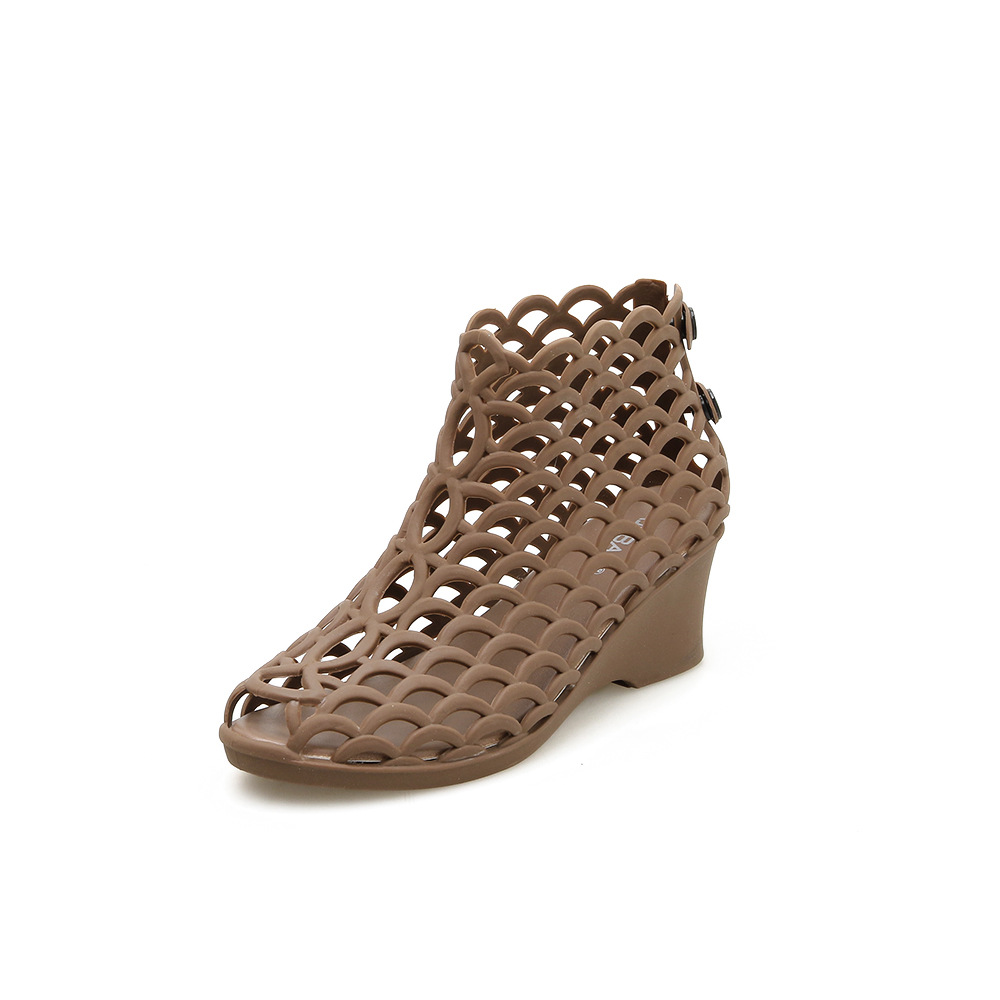 

Fashion Sandals Ladies Wedge Heel Platform High Heel Hollow Plastic Beach, Brown