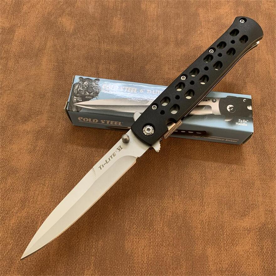 

Promotion Cold Steel 26s Ti-Lite Liner Lo Knife Zytel 4" Satin / Black 26SP EDC pocket knife Folding blade knives with retail box