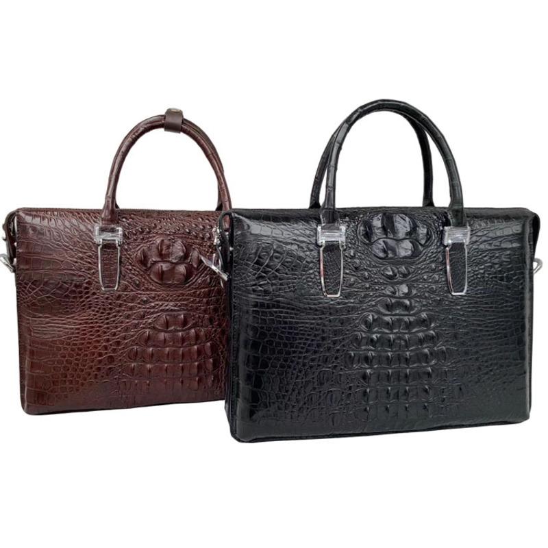 

Briefcases Thai Crocodile Skin Skull Men's Briefcase Leisure Real Back Bone Handbag Business One Shoulder Office Laptop Bag Leather, Black