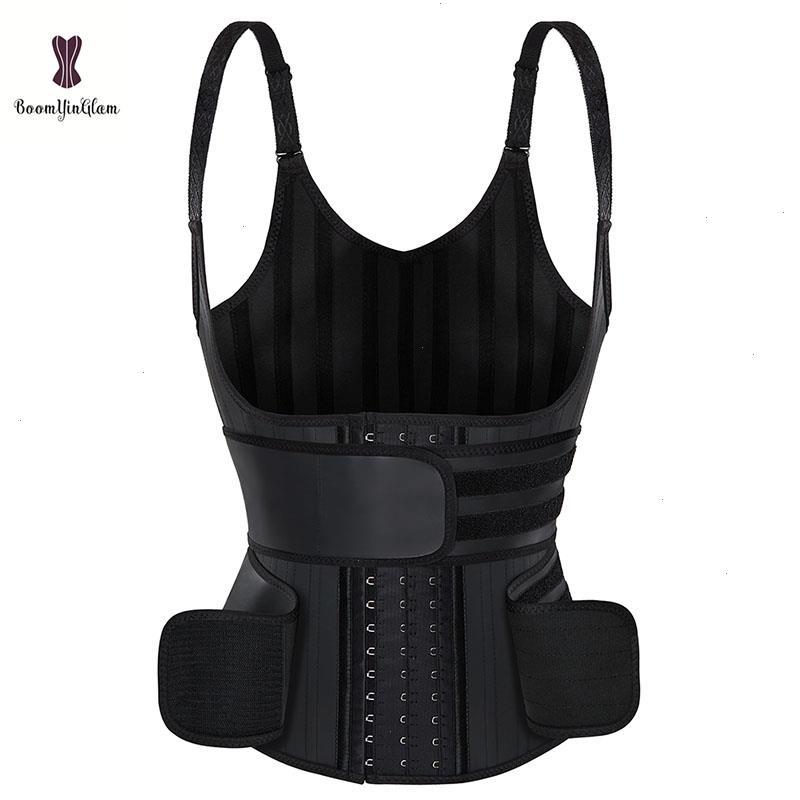 

Custom Logo Big Womens Shapers Size Sheath Corset And Bustier Fajas Colombians Body Latex Vest With Waist Trainer Belts, Black