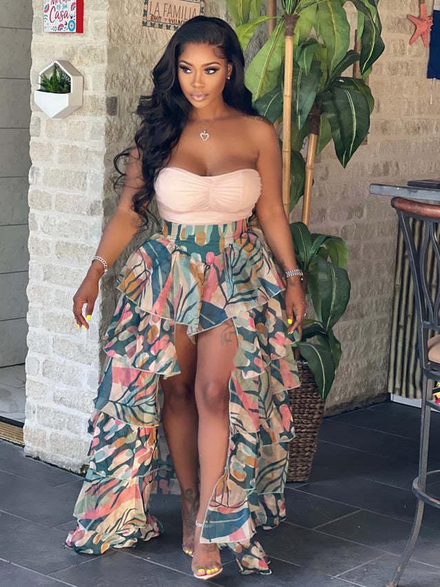 

Skirts 2022 Summer Women Explosion Style Fashion Casual Beach All Match Printing Slit Long SkirtSkirts, Multi