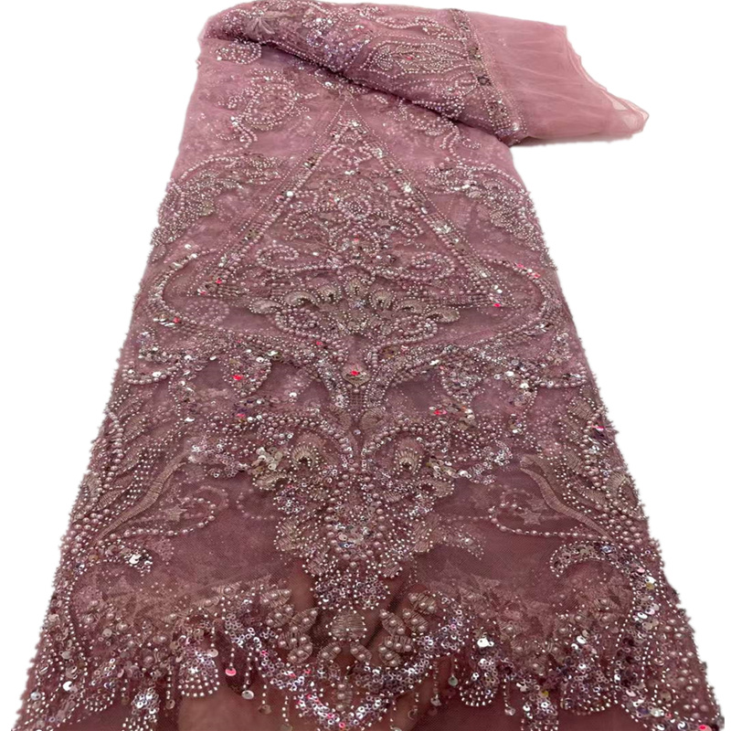 

Top Quality Luxury Onion Handmade Beads Nigerian Lace fabric 2022 African French Embroidery Laces Fabrics For Party Dress