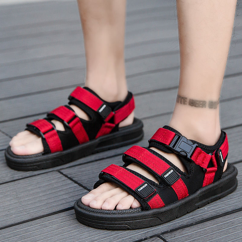 

Sandals men's ins summer new trend non-slip rubber beach shoes casual Korean version of Roman sandals and slippers, Red