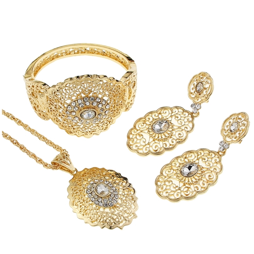 

Sunspicems Algeria Morocco Wedding Jewelry Set Gold Color Drop Earring Cuff Bracelet Bangle Pendant Necklace Arabic Bride Bijoux 220716
