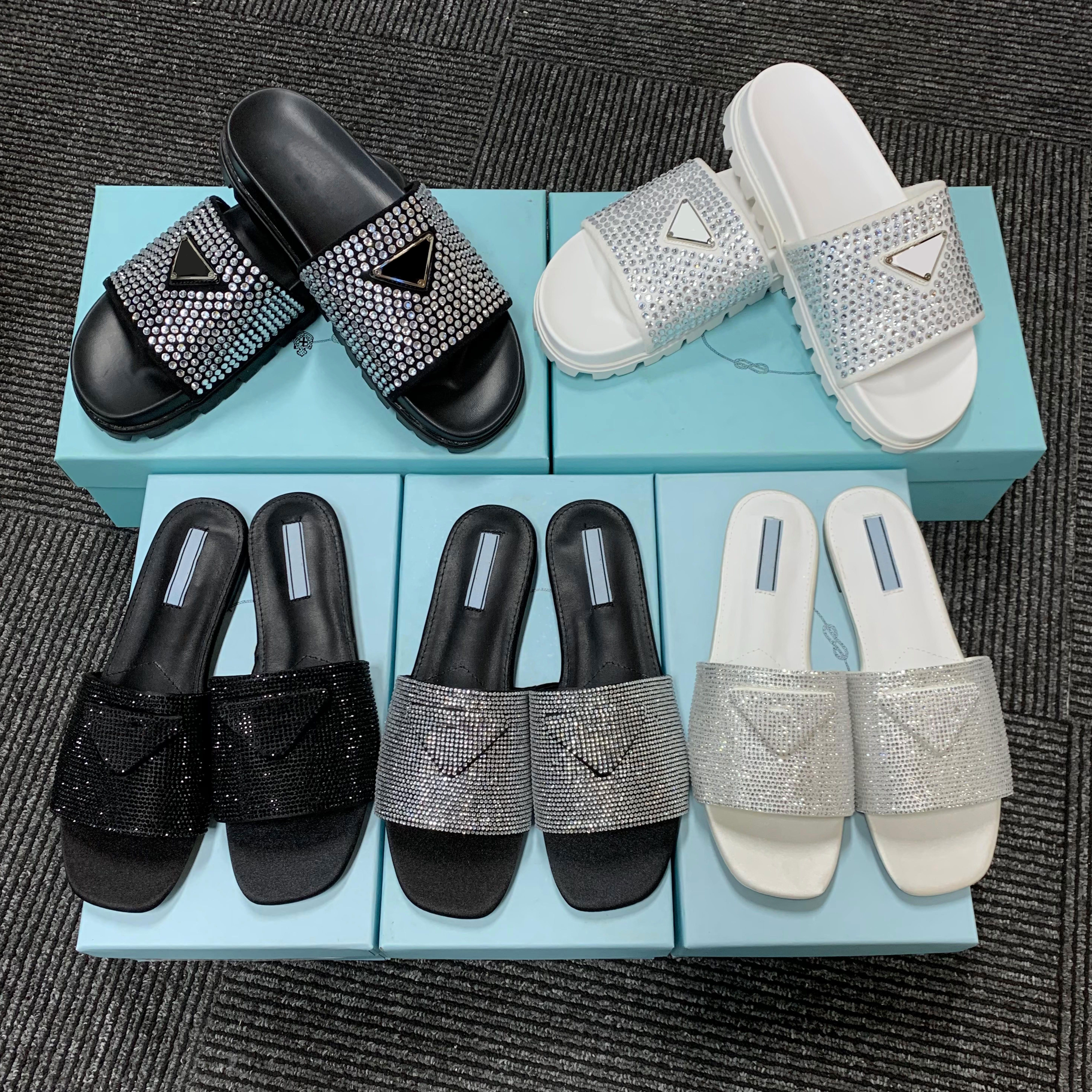 

Black Crystal Satin Slippers with Crystal Women's Muller Slipper Crystals Sandals Flat Rubber Sole Slide Casual Fashion Party Ladies Size 35-42