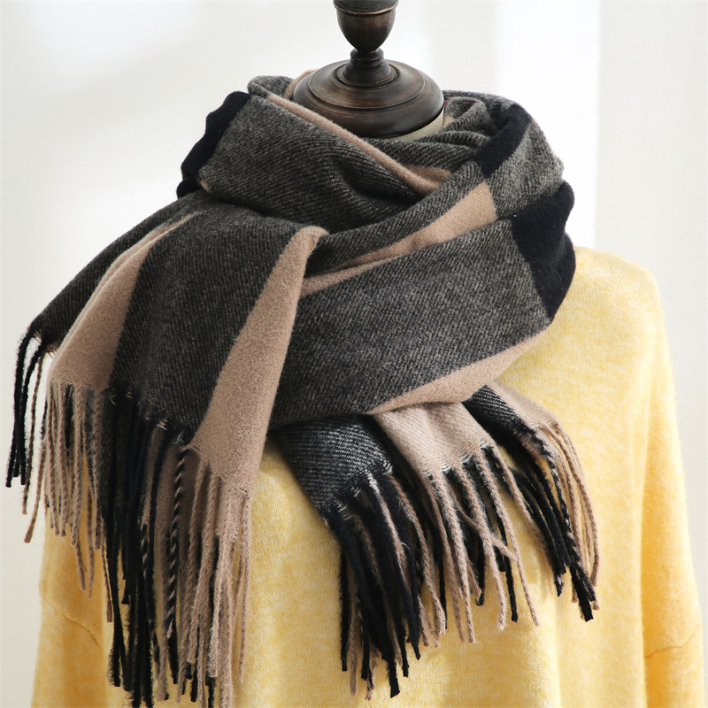 

Winter Plaid Print Tassel Faux Cashmere Scarf Fashion Warm Shawl Scarf