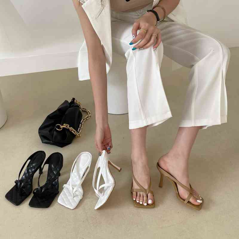 

Summer Slim High Heel Square Sandals Clip Toe Slippers, White