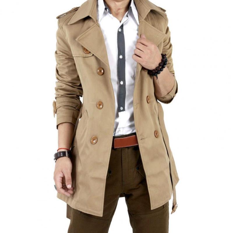 

Men's Jackets Men Coat Pockets Double-breasted Turn-down Collar Slim Cardigan Autumn Winter Streetwear Jacket All Match Trench 2022Men's, Black