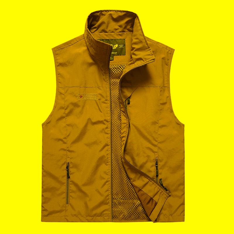 

Men's Vests Summer Mesh Vest With Many Pockets For Men Thin Breathable Multi Pocket Classic Waistcoat Male Pographer Sleeveless JacketMen's, Khaki vest