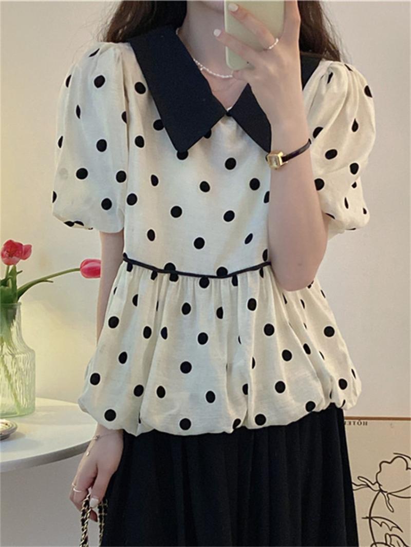 

Women's Blouses & Shirts Alien Kitty Polka Dots Loose Short Sleeve Women 2022 Summer Casual All Match High Street Vintage Sweet Chic OLWomen, Photo color