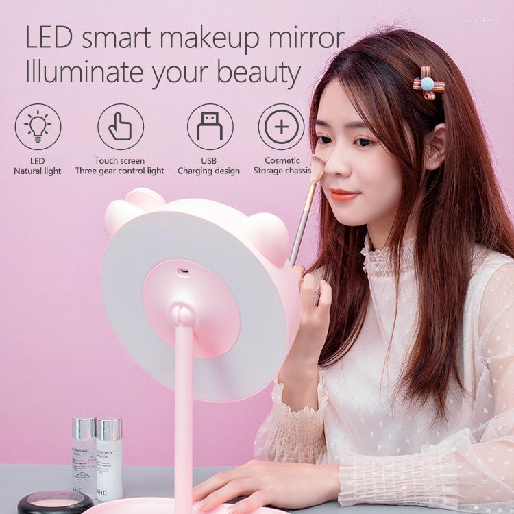 

Compact Mirrors Ins Table Makeup Backlit Mirror Light With Nature LED Vanity Adjustable Touch Cosmetics Storage Base 3 Modes LampCompact