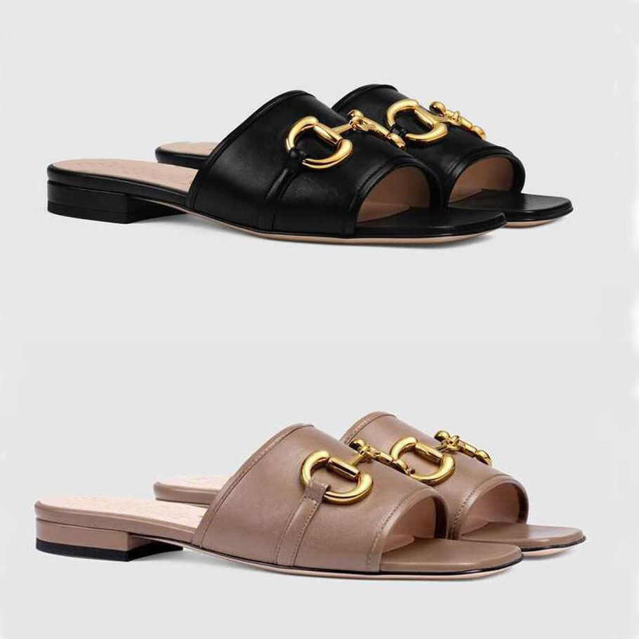 Vente d'usine Deva Slippers pour femmes glissements de cuir sandale g Horsebit or-tons extérieurs Lady plage sandales décontractées les dames réc