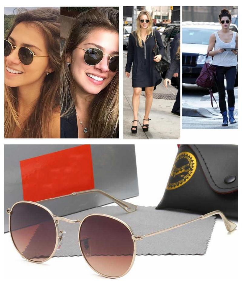 Lunettes de soleil Marque de conception classique Round UV400 Eyewear Metal Gold File Glasshes Men Femmes Miroir LECTRE VERRE LEMLE SUN SUN AVEC