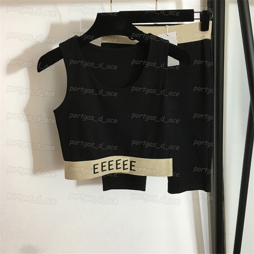 

Letters Webbing Womens Tracksuits Summer Padded Yoga Outfits Vintage Sports Tanks Shorts Set Skinny Cycling Shorts Black Cool Sleeveless Sportswear, Black with label #20214200