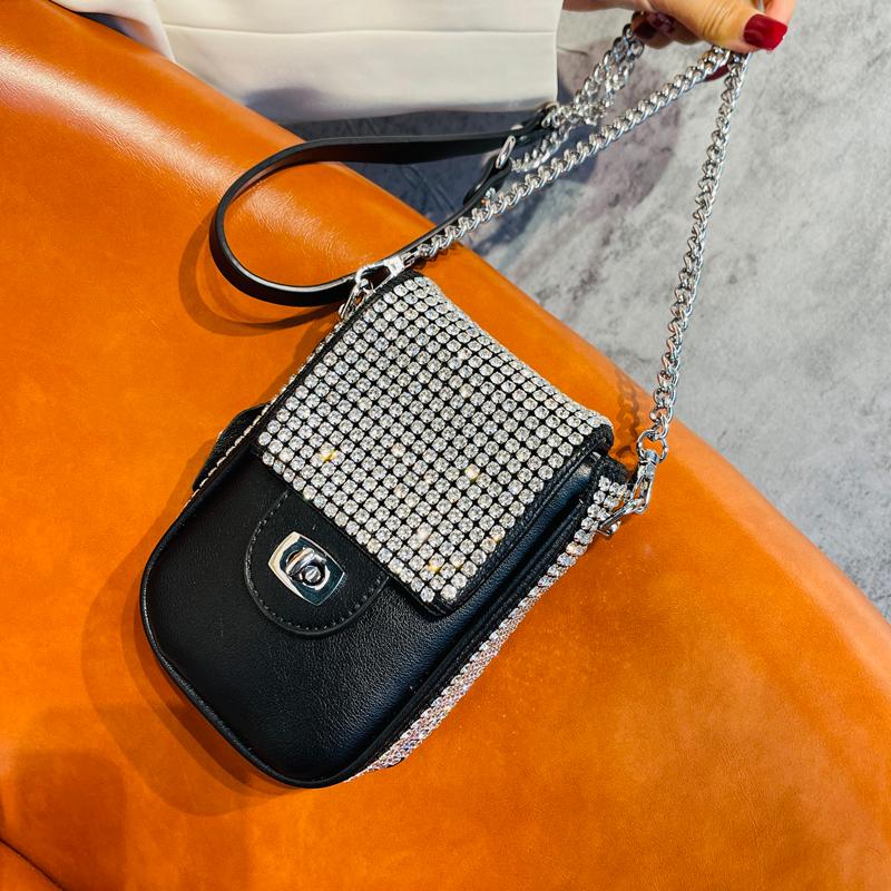 

Evening Bags Luxury Diamond Chain Sling Bag Small Genuine Leather Handbags Women Shoulder For Phone Mini Crossbody BagEvening, Black