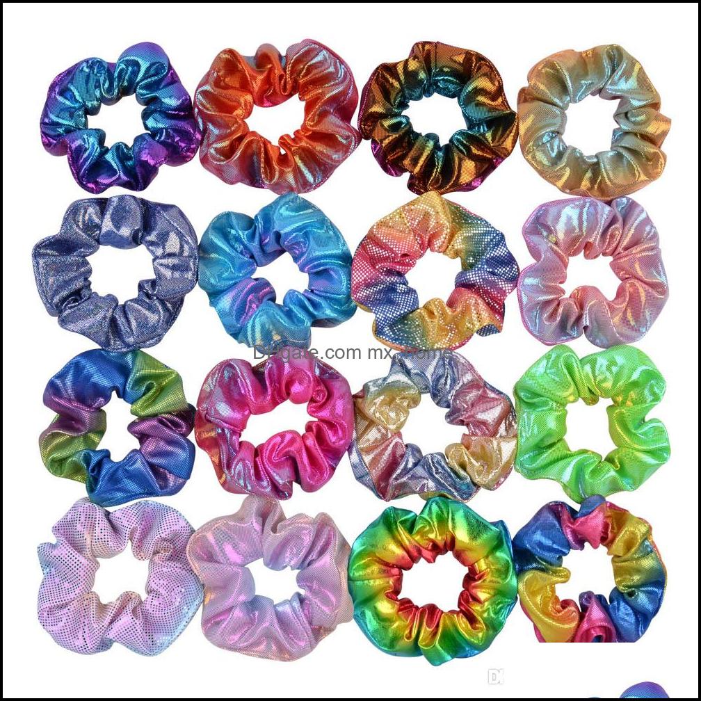 

20 Colors Ponytail Holder Hair Scrunchy Elastic Laser Bands Hairbands Ties Ropes For Women Girls Drop Delivery 2021 Accessories Baby Kids, Randomly send colors