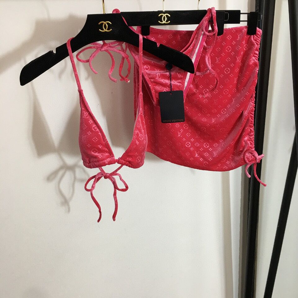 LV Dupe Fashion Swimsuit Three Piece Suits Swimsuits Flannel Materials Deep V Neck Swim Wear Sexy Bathing Suit Fit Woman Clothing S-XL-image-755382083