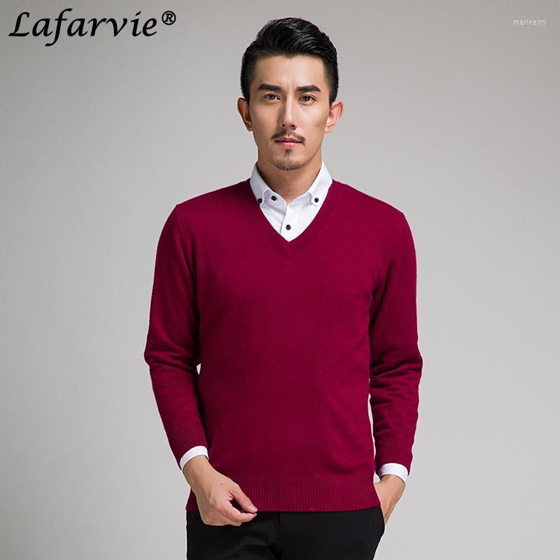 

Men's Sweaters Lafarvie Slim Knitted Cashmere Wool Sweater Men Tops Pullovers Autumn Winter Warm Casual Solid Color V-Neck Full Sleeve PullM, Burgundy