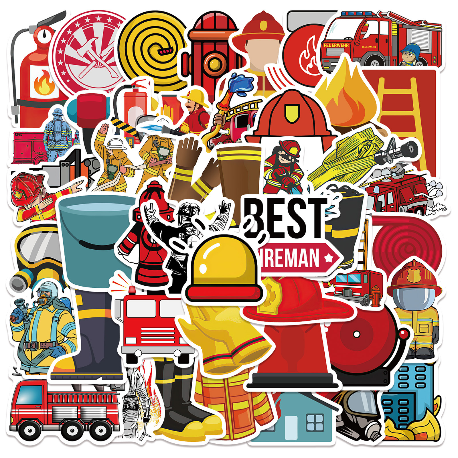 Pack de 52 pcs en gros de cartoons incendie autocollants autocollants sans étanché