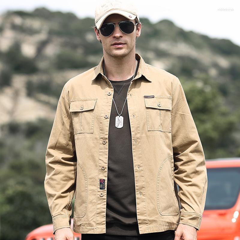 

Men's Dress Shirts Autumn Tooling Long-sleeved Shirt Men's Loose Large Multi-pocket Pure Cotton Thin Multi-color Casual TopMen's Eldd22, Army green