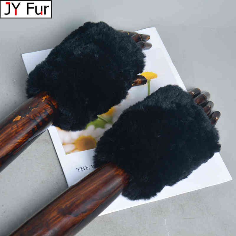 

Handmade knitted Fur Fabric Real Rex Rabbit Fur Glove Winter Gloves Mittens Genuine Fur Mittens Girl Fingerless Gloves Wrist T220730