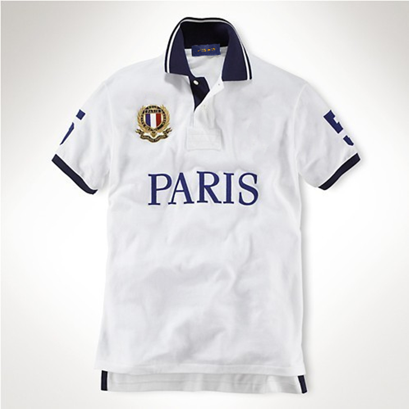 

Men's Lapel Short Sleeve Polo Shirt Summer Cotton Big White Horse Embroidered Top, 10-big horse