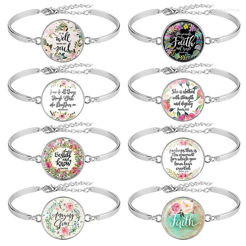 

Charm Bracelets Selling 8 Pcs / Pack Bible Verse Bracelet Silver Color 25mm Art Glass Dome Scripture Christian Jewelry Faith GiftCharm