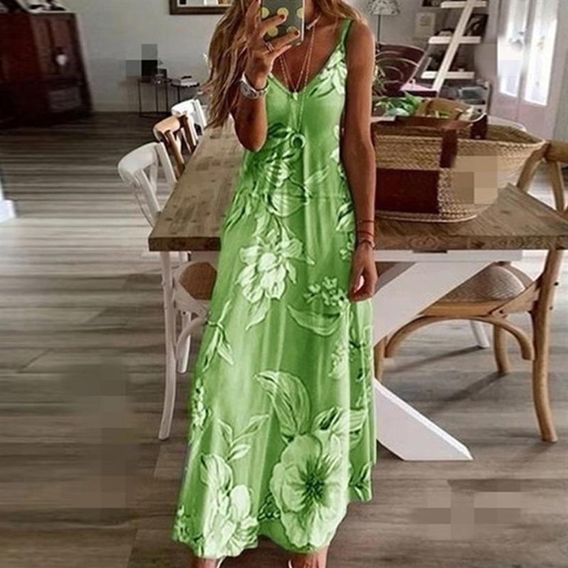 

Casual Dresses strong print -5XL Plus Size Women Maxi Dress Summer Sexy Boho Printed Long Sleeveless V Neck Ladies Loose Vestido302I, 14