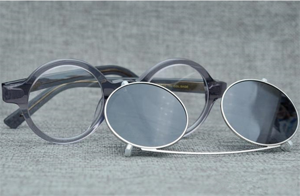 

NEW ZOLMAN Desig Round Glasses Frame CLIP-ON Polarized Sunglasses UV400 Sets Retro-Vintage Punk Prince Acetates GOGGLES for RX 56-24-145full-set cases