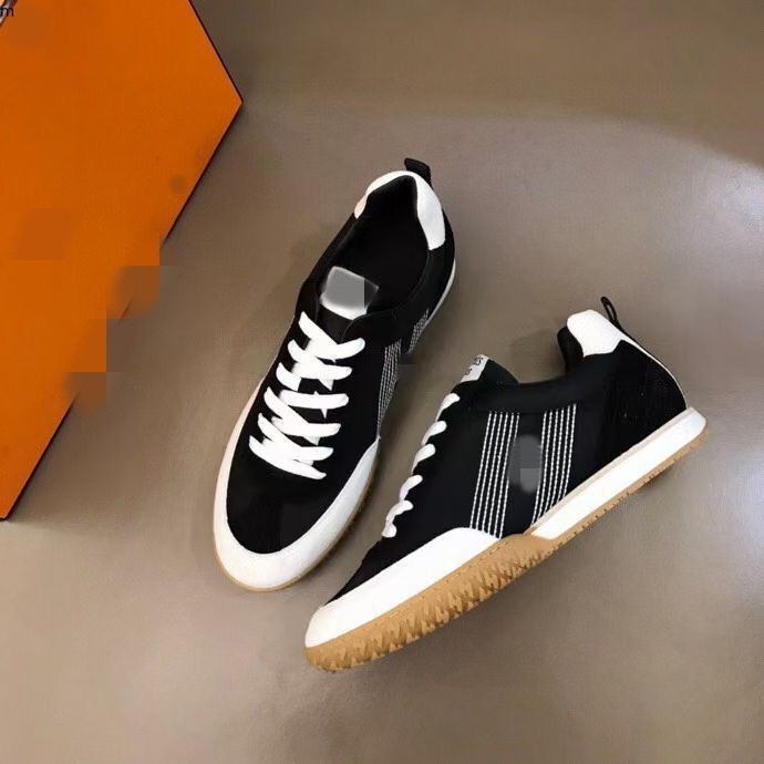 Nouvelle marque de concepteur de luxe H Sneakers Top Cow Hide Men de mode confortable Chaussures plates décontractées Chaussures hautes mkjyjj003