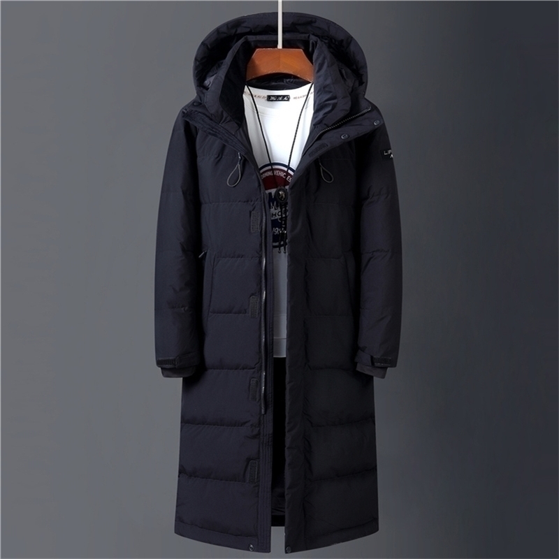 

Winter 90% White Duck Down Jacket Men Hooded Fashion High Quality Long Thicken Warm Down Coat Loose Black Overcoat Parkas 201116