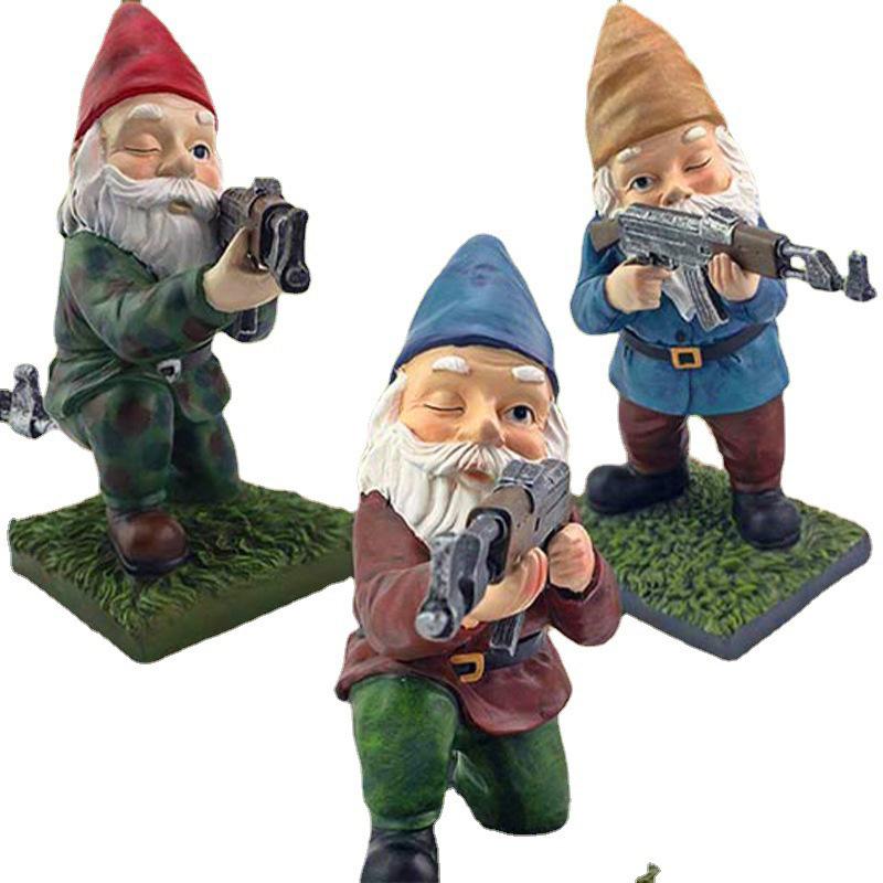 

Decorative Objects & Figurines CS Gun Dwarf Figure For Garden Funny Naughty Home Resin Ornaments Crafts Fairy Desk Decor Gift Gnome Statue F