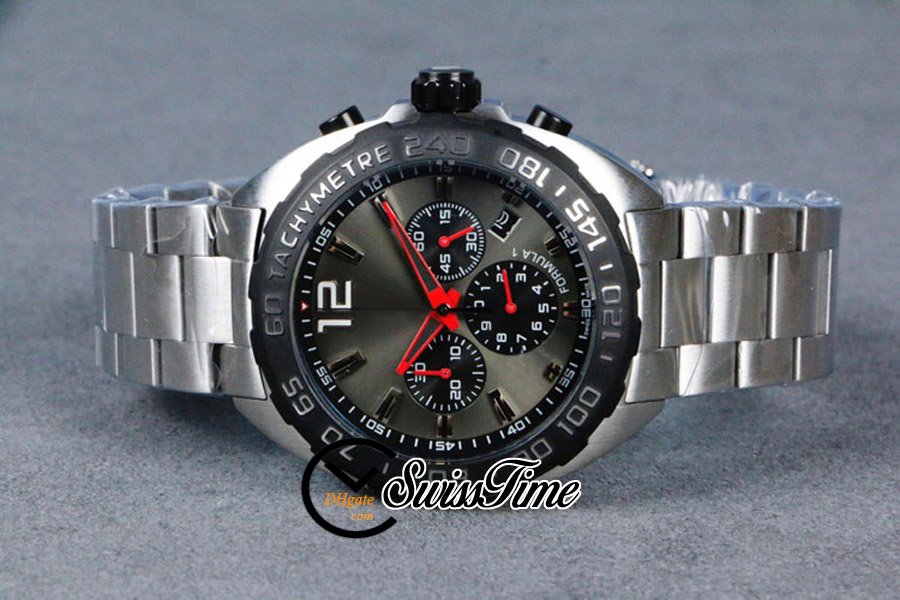 Formule 1 F1 F One CAZ1110 MIYOTA Quartz Chronograph Mens Watch Arear Case Grey Black Cador Stick Bracelet en acier inoxydable STO255C